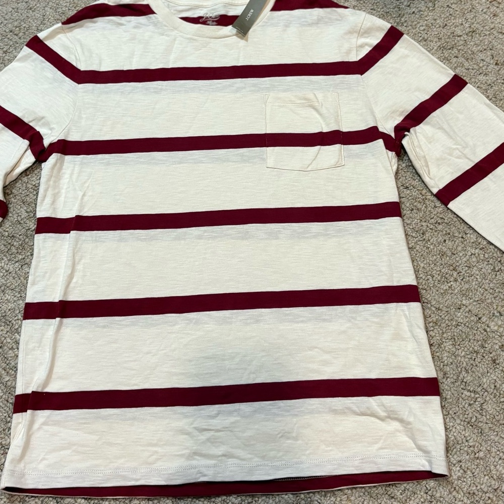 J. Crew Men's Long Sleeve Shirt - White and Red Stripes
